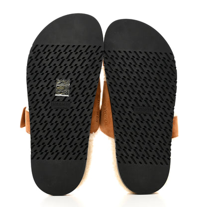 Hermes Suede Goatskin Woolskin Womens Chypre Sandals 37.5 Brun Fume Ecru 5 of 8