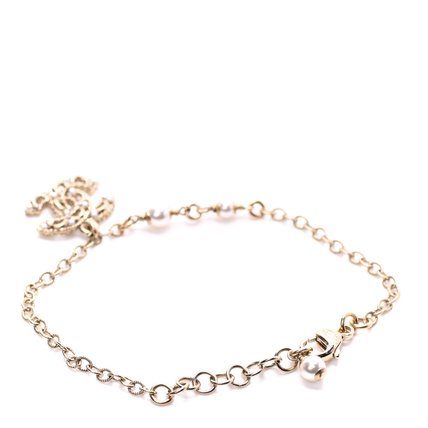 Pearl Crystal CC Bracelet Light Gold
