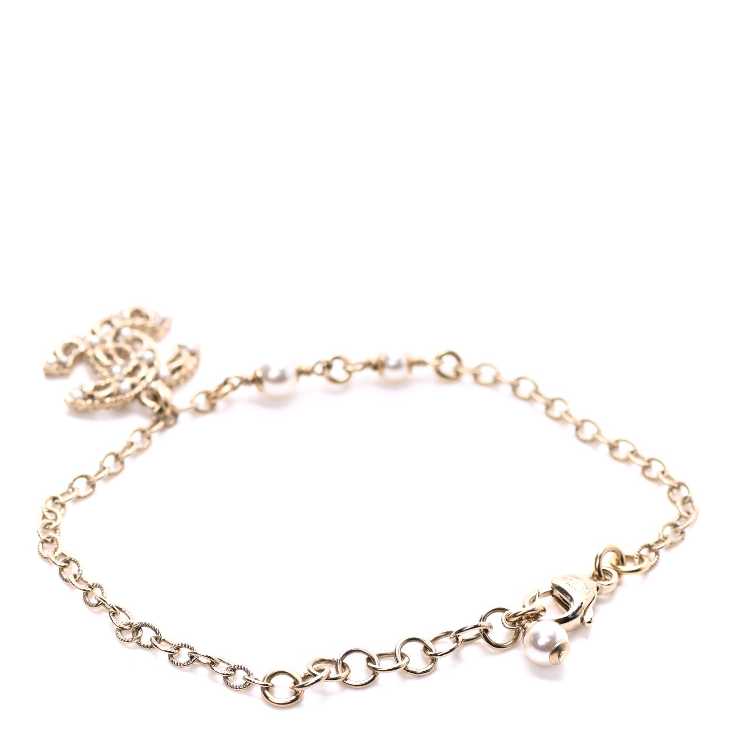 Chanel Pearl Crystal CC Bracelet Light Gold 3 of 4