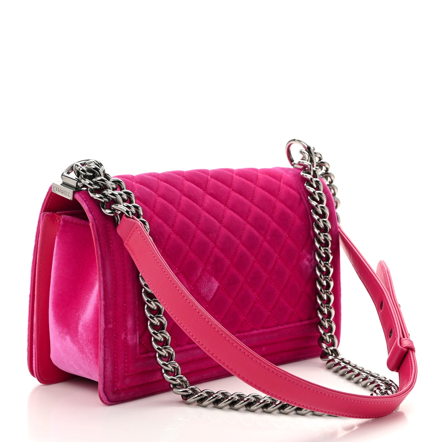 Velvet Quilted Medium Boy Flap Fuchsia