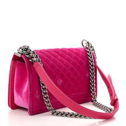 Chanel Velvet Quilted Medium Boy Flap Fuchsia 3 of 10