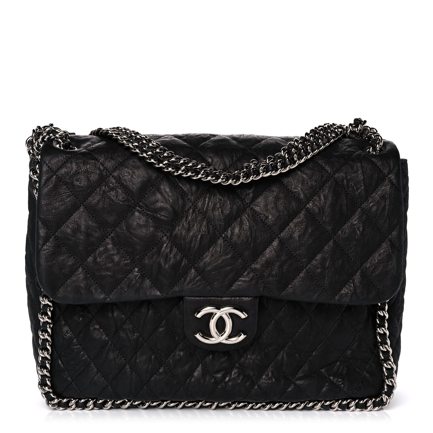 Chanel Washed Lambskin Quilted Maxi Chain Around Flap Black 1 of 12
