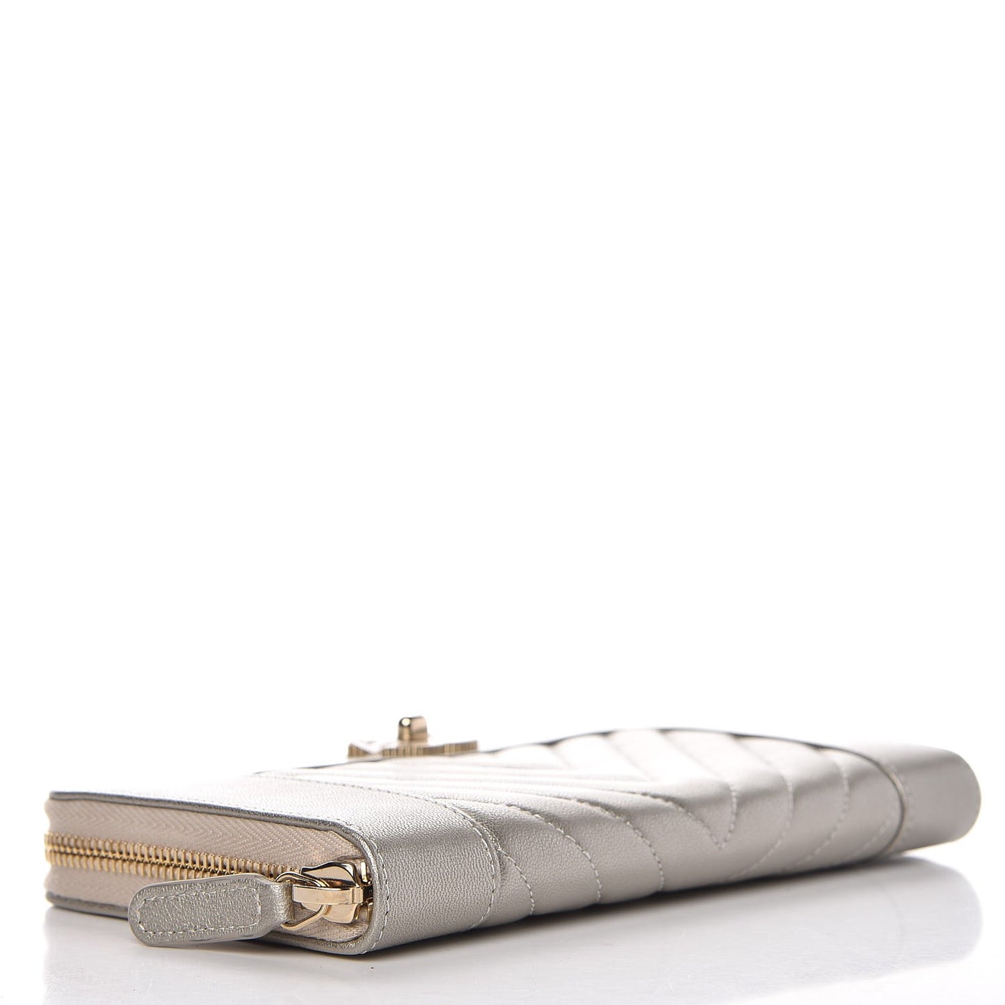 Metallic Sheepskin Quilted Mademoiselle Vintage Zip Around Wallet Light Gold
