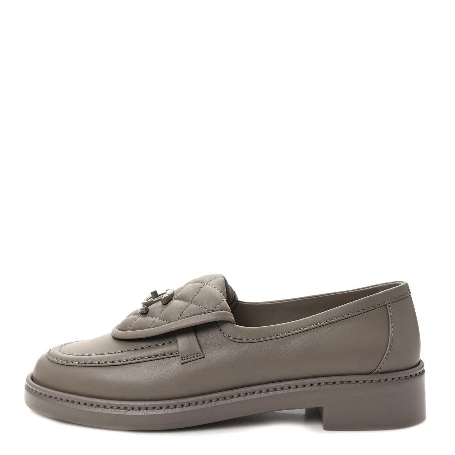 Lambskin Quilted CC Turnlock Moccasins 38.5 Grey