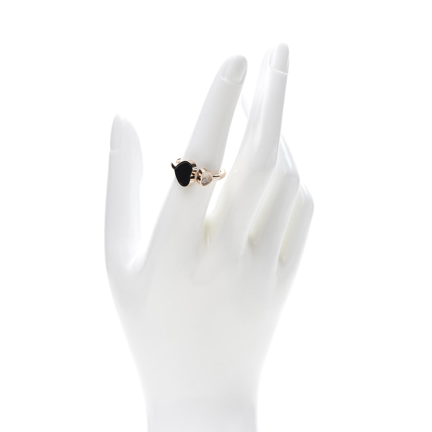 18K Rose Gold Diamond Black Onyx Happy Hearts Ring 54 7