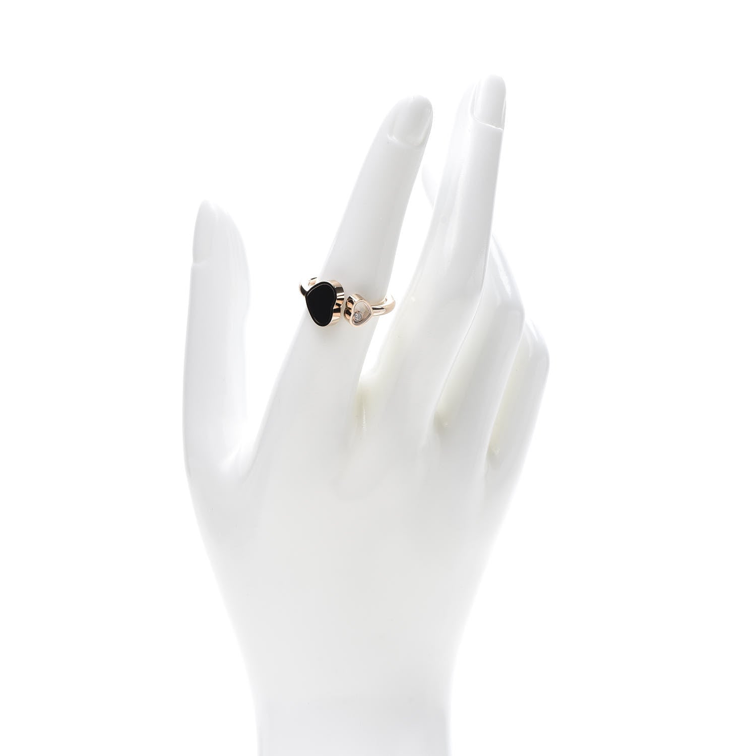 Chopard 18K Rose Gold Diamond Black Onyx Happy Hearts Ring 54 7 2 of 8