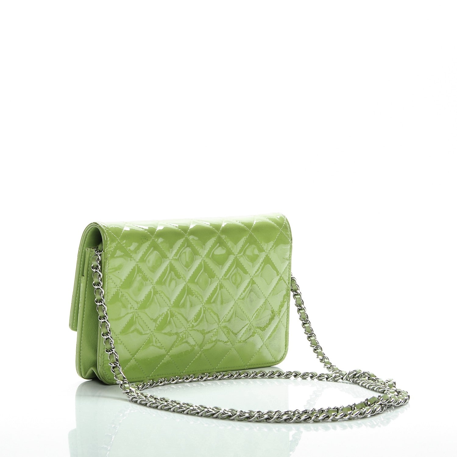 Chanel Patent Quilted Brilliant Wallet On Chain WOC Green 3 of 13