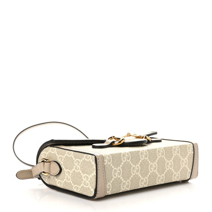 Gucci GG Supreme Monogram Textured Dollar Calfskin Mini Horsebit 1955 Shoulder Bag Beige Mystic White Oatmeal 4 of 10