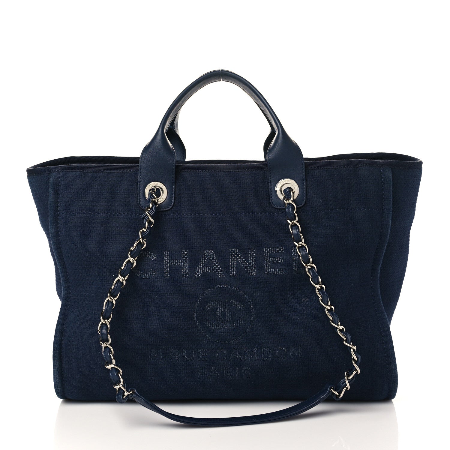 Chanel Mixed Fibers Calfskin Medium Deauville Tote Navy Blue 3 of 11