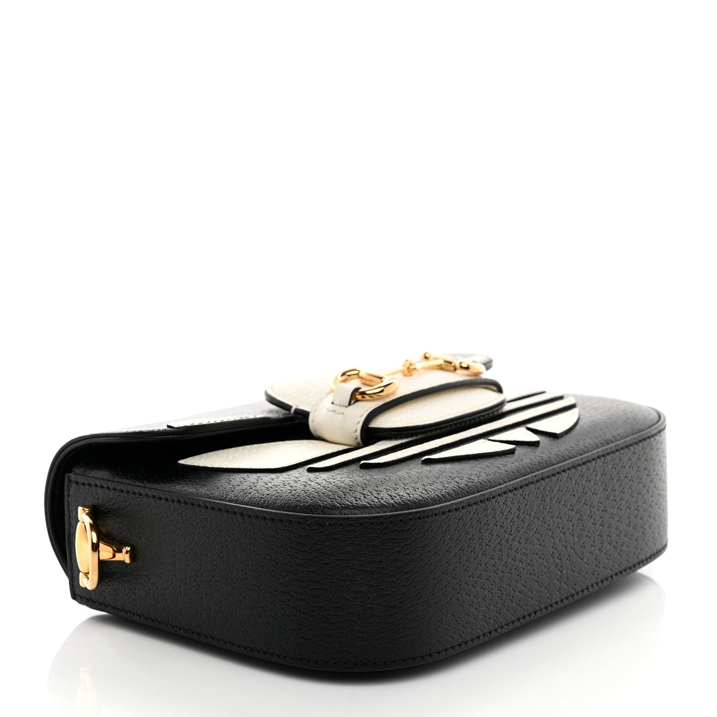 X ADIDAS Textured Dollar Calfskin Web Trefoil Mini Horsebit 1955 Shoulder Bag Black Off White