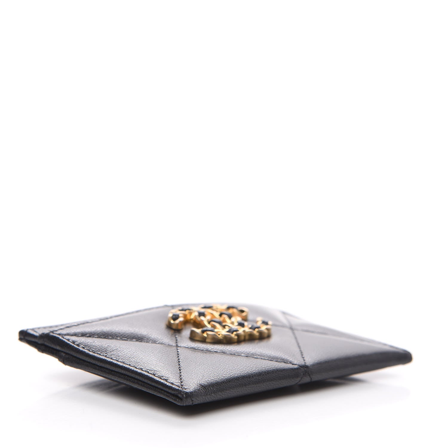 Chanel Shiny Goatskin Quilted Chanel 19 Card Holder Black 3 of 9