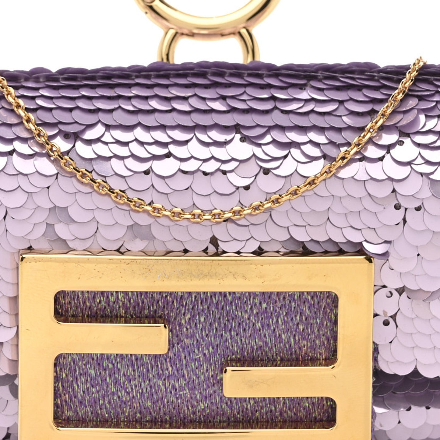 Sequin Paillettes Shiny Nappa Sex and the City Nano Maxi Buckle Baguette Charm Lilla