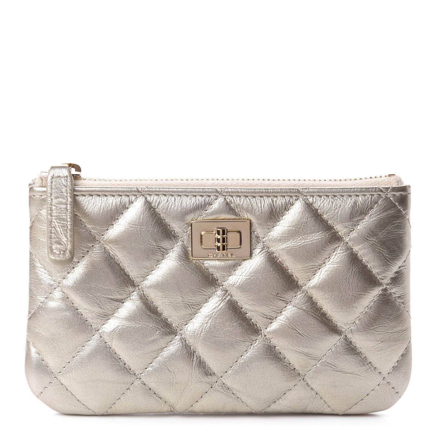 Metallic Aged Calfskin Quilted Small Reissue Cosmetic Case Gold