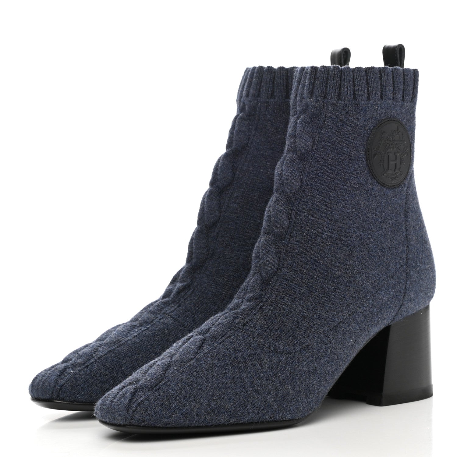 Hermes Knit Calfskin Volver 60 Ankle Boots 36 Bleu Diplomatique 3 of 9