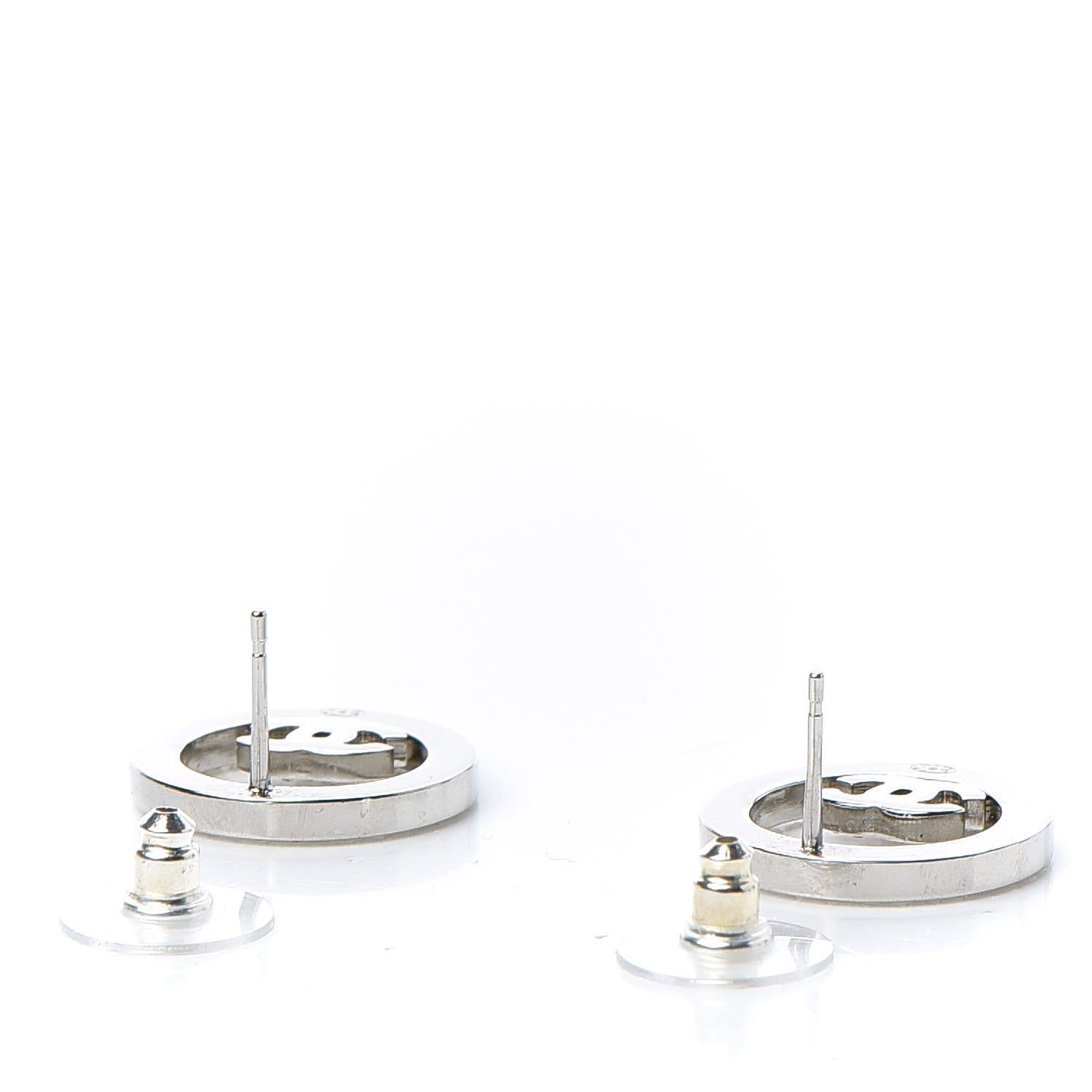 Chanel Crystal CC Round Earrings Silver 3 of 5