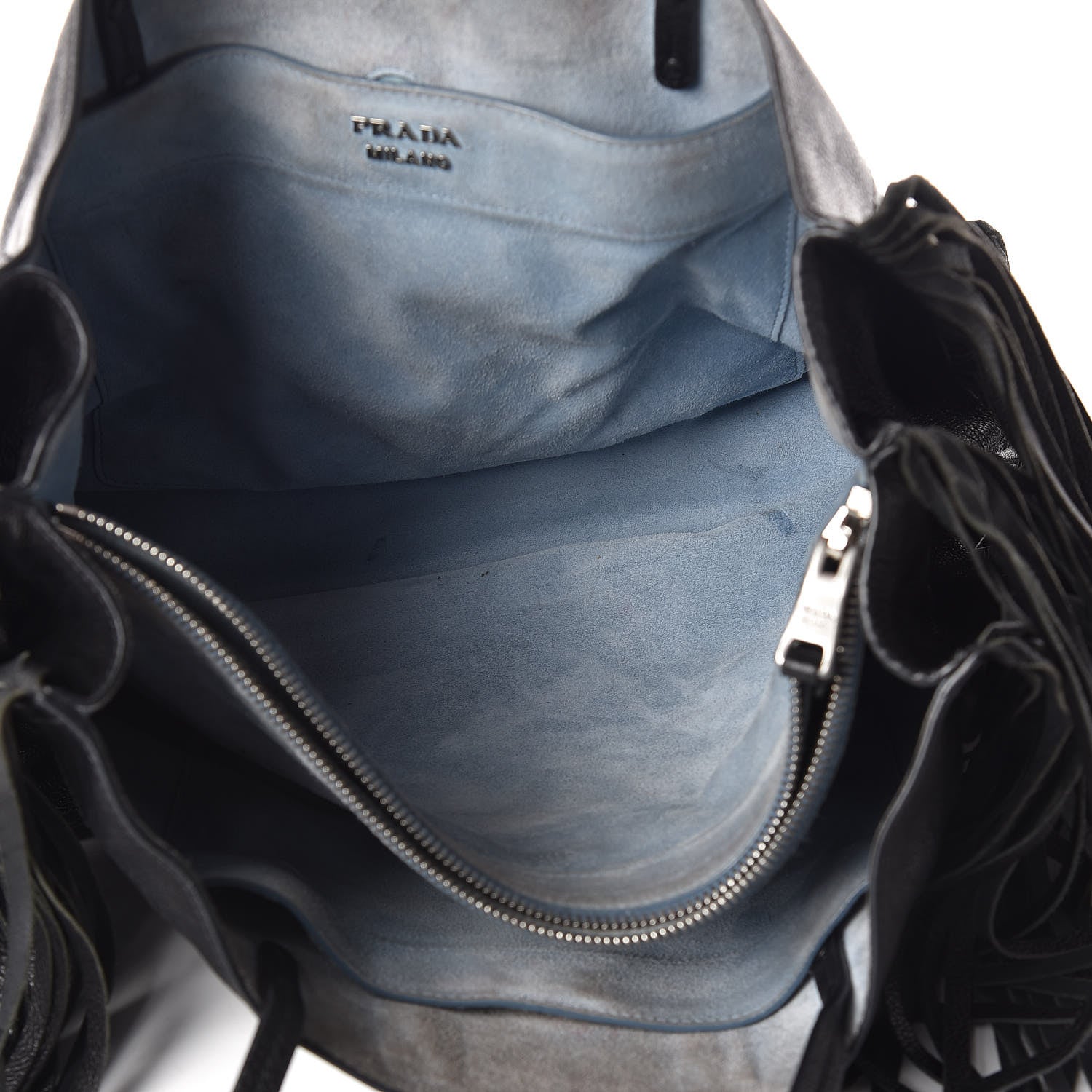 Prada Glace Calfskin Etiquette Fringe Shoulder Bag Black Astrale 5 of 13