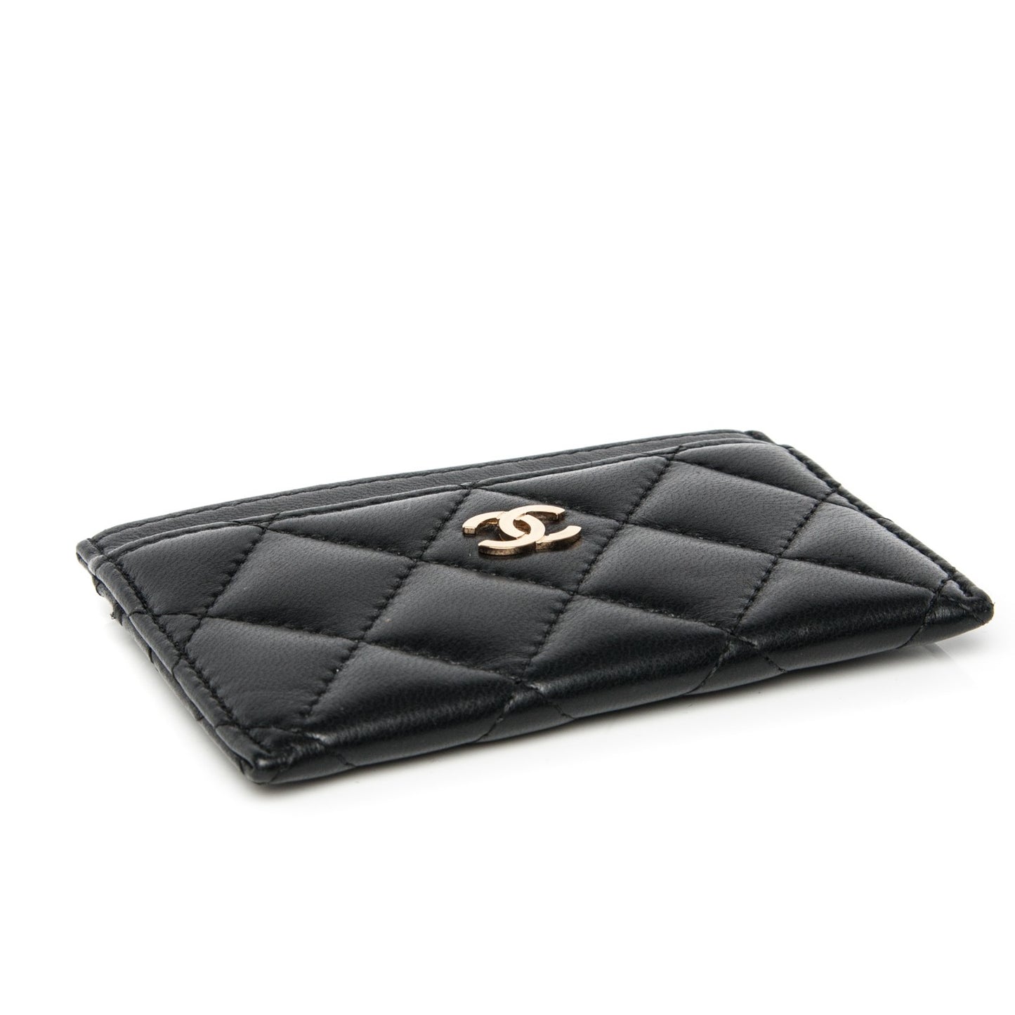 Lambskin Quilted Card Holder Black