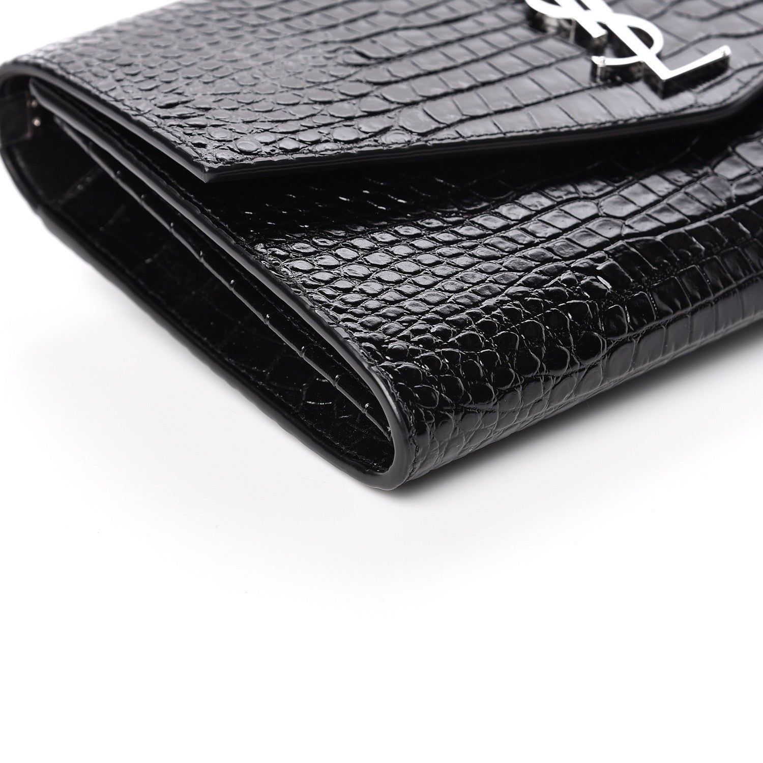 Saint Laurent Calfskin Crocodile Embossed Monogram Uptown Crossbody Black 8 of 11