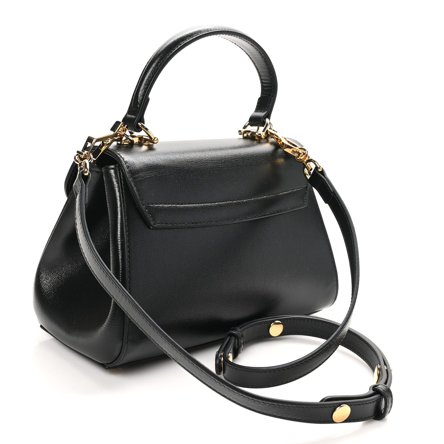 Glazed Textured Calfskin Mini Horsebit 1955 Top Handle Flap Bag Black