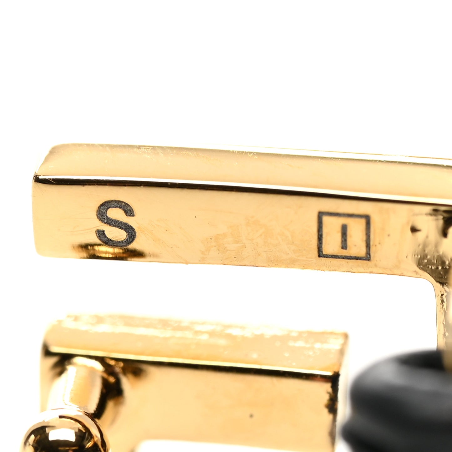 Metal Calfskin Square G Bracelet S Black Gold