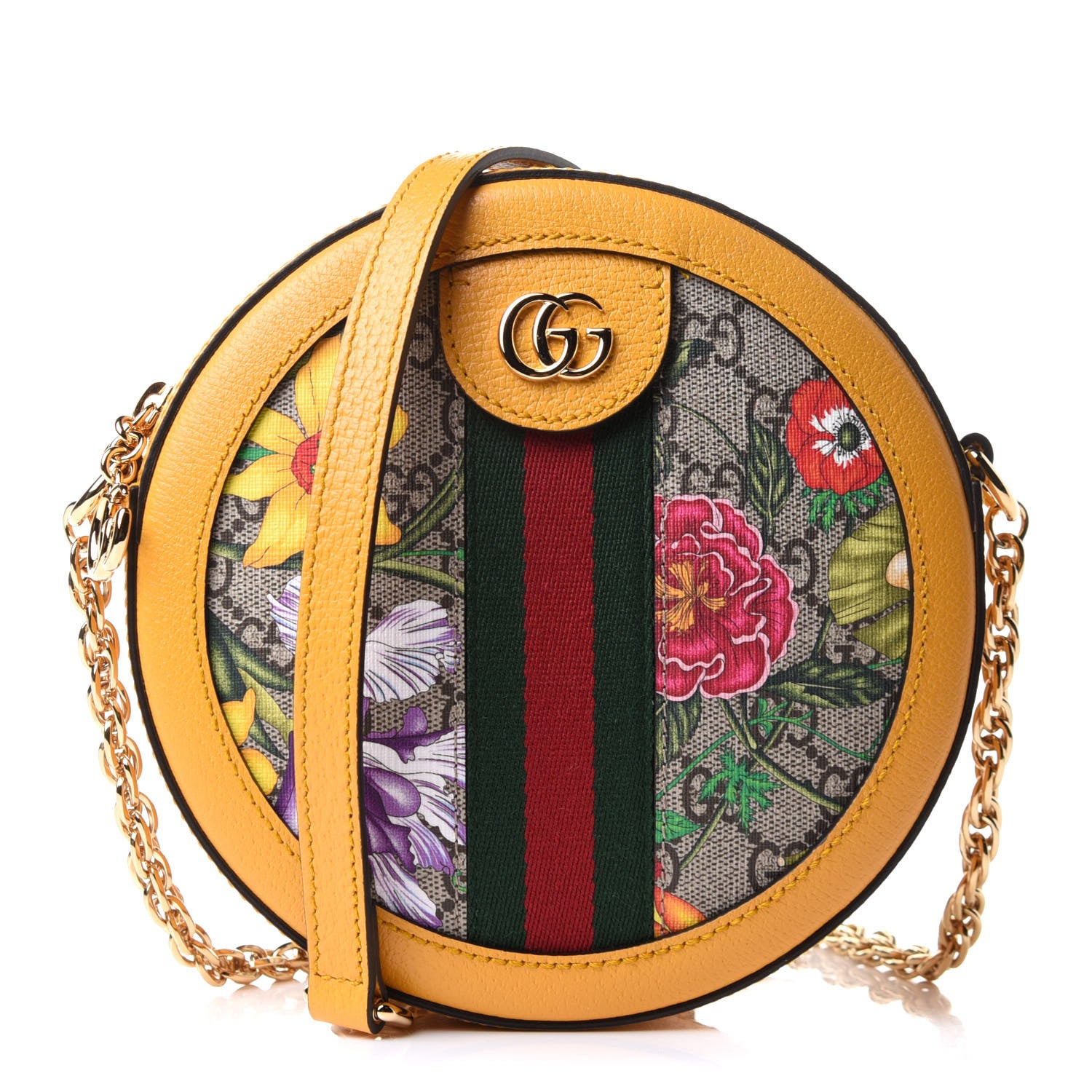 Gucci GG Supreme Monogram Flora Web Mini Ophidia Round Shoulder Bag Beige Multicolor Crop 1 of 11