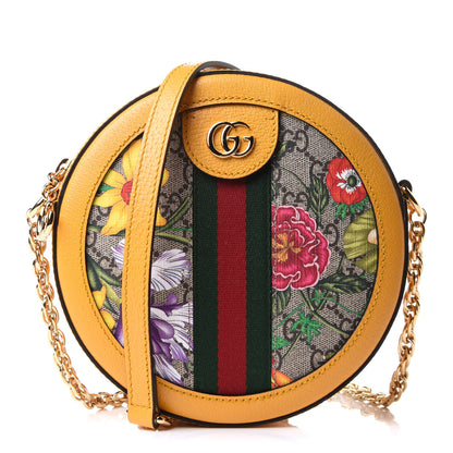 Gucci GG Supreme Monogram Flora Web Mini Ophidia Round Shoulder Bag Beige Multicolor Crop 1 of 11