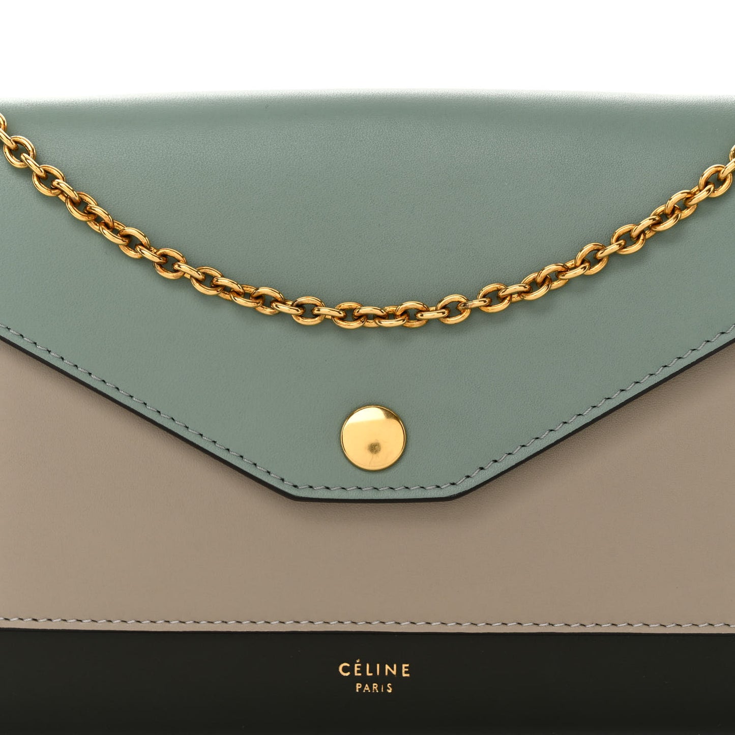 Smooth Calfskin Tri-Color Clutch on a Chain Jade