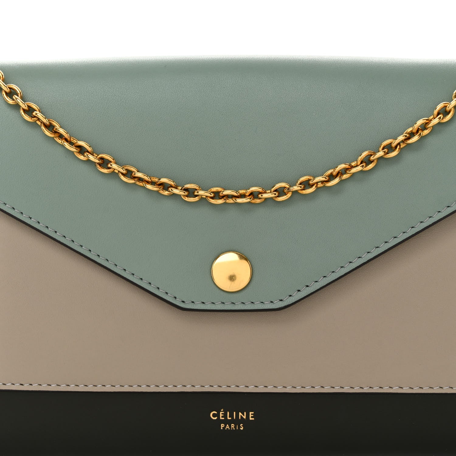 Celine Smooth Calfskin Tri-Color Clutch on a Chain Jade 8 of 10