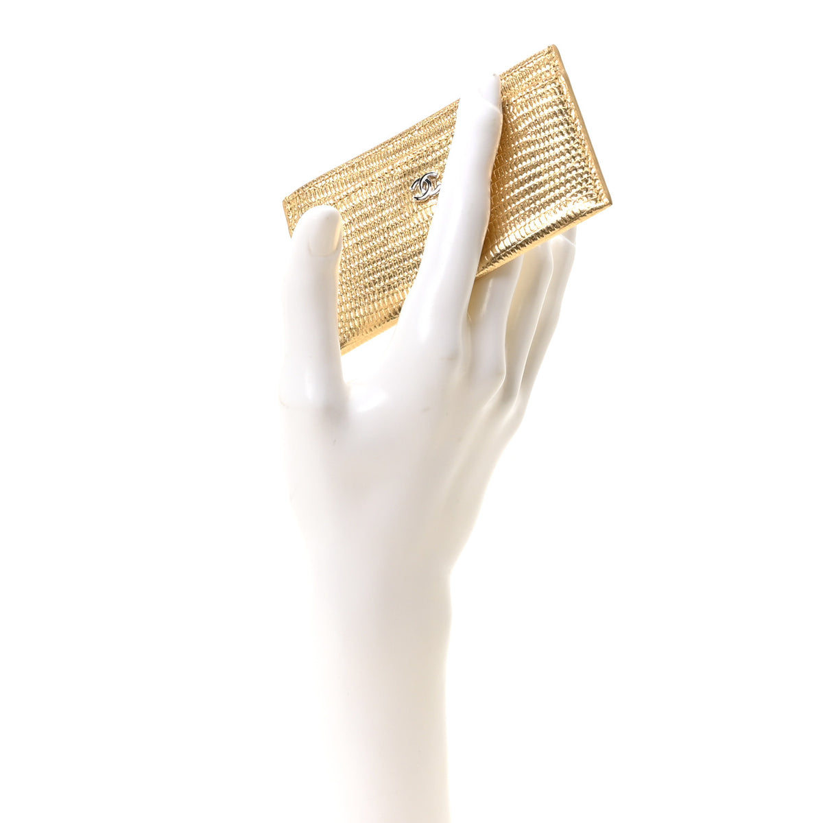 Metallic Calfskin Lizard Embossed Card Holder Gold