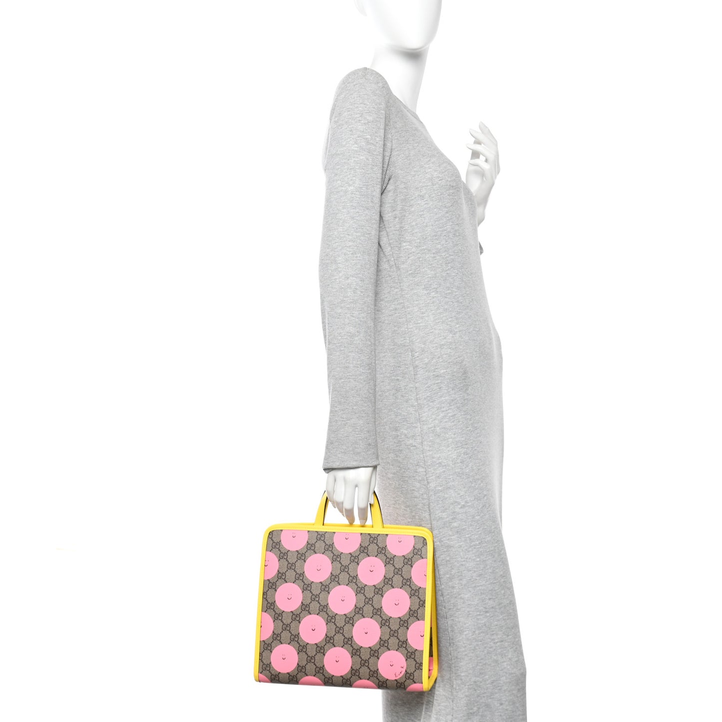 GG Supreme Monogram Childrens Printed Smile Tote Beige Dark Brown Yellow Pink