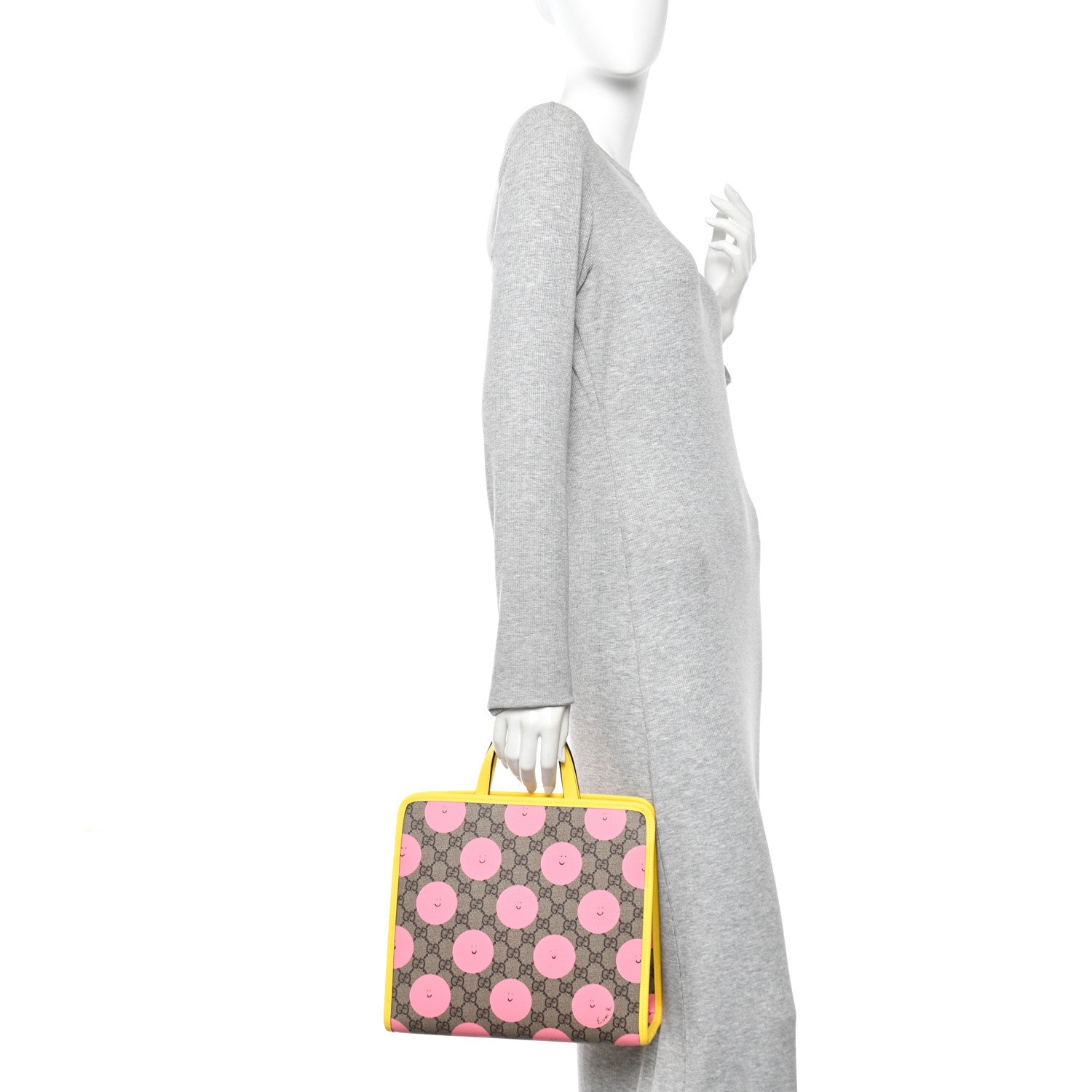 Gucci GG Supreme Monogram Childrens Printed Smile Tote Beige Dark Brown Yellow Pink 2 of 10