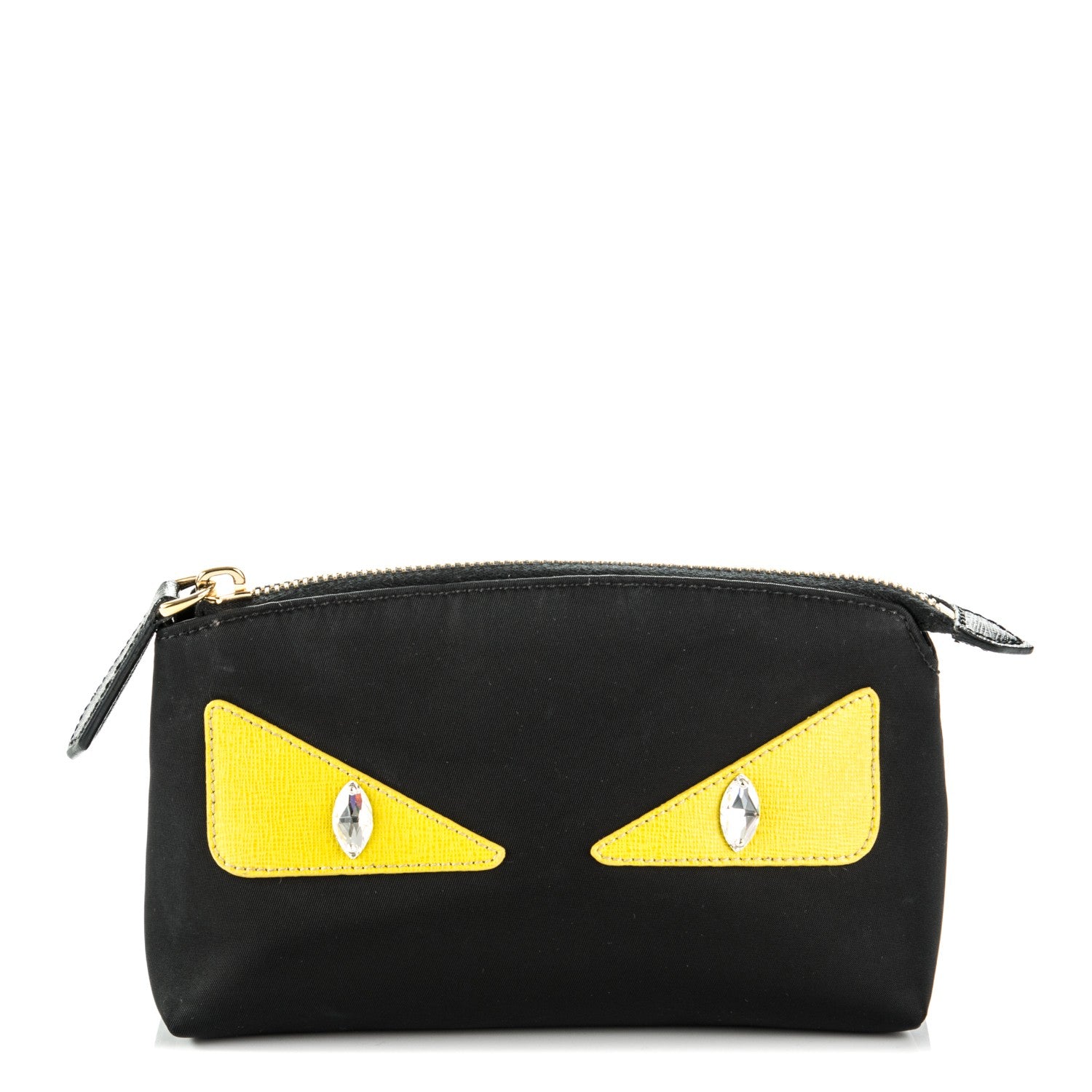 Fendi Nylon Vitello Elite Crystal Eye Monster Large Cosmetic Pouch Black Cedro 1 of 7