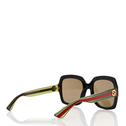 Gucci Acetate Square Frame Web Glitter Sunglasses GG0036S Black Green 4 of 9
