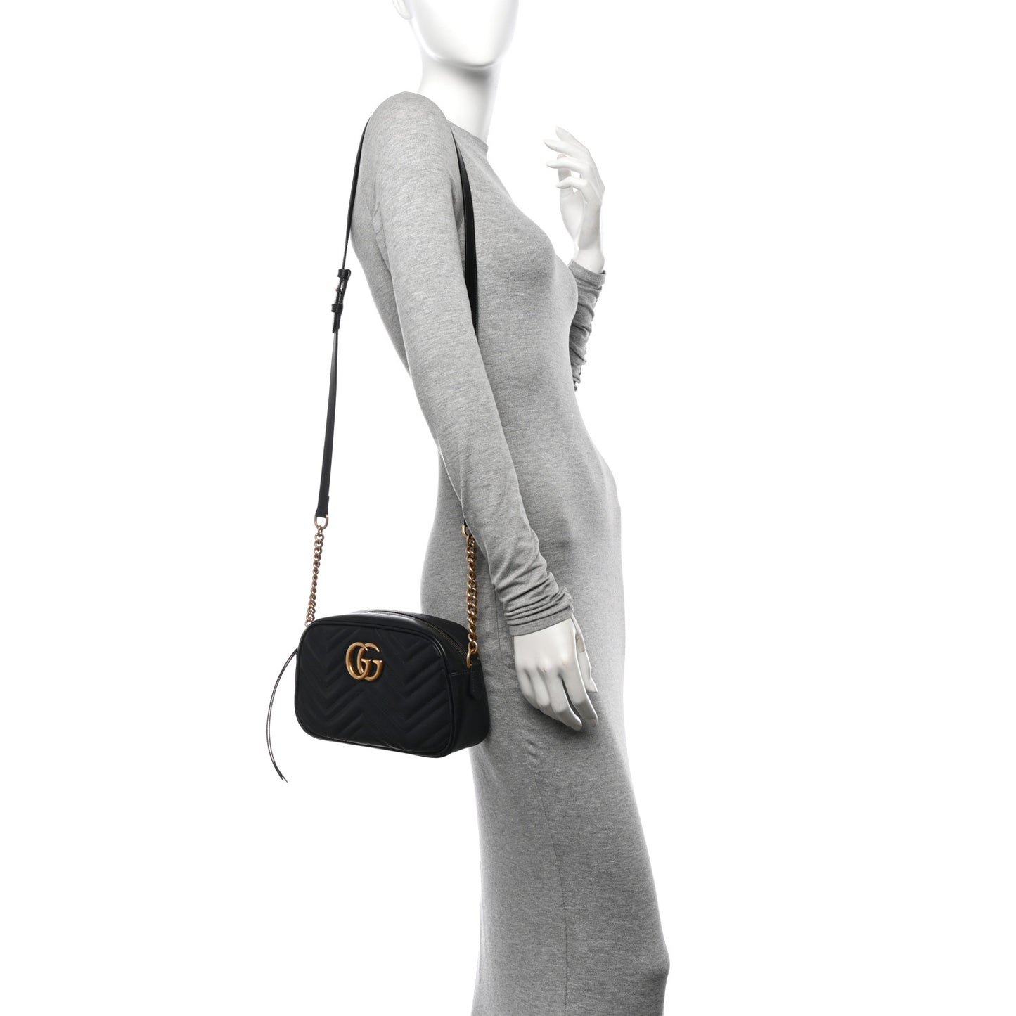 Calfskin Matelasse Small GG Marmont Chain Shoulder Bag Black