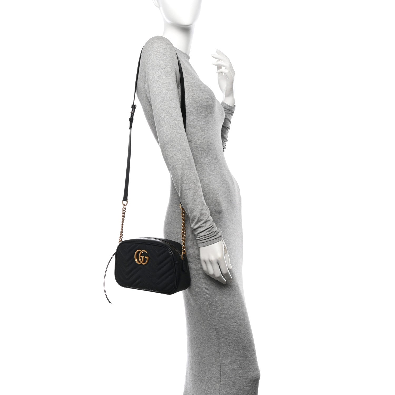 Gucci Calfskin Matelasse Small GG Marmont Chain Shoulder Bag Black 2 of 10