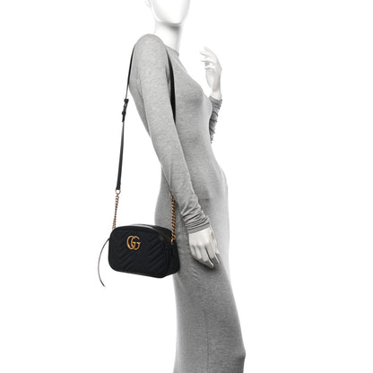 Gucci Calfskin Matelasse Small GG Marmont Chain Shoulder Bag Black 2 of 10