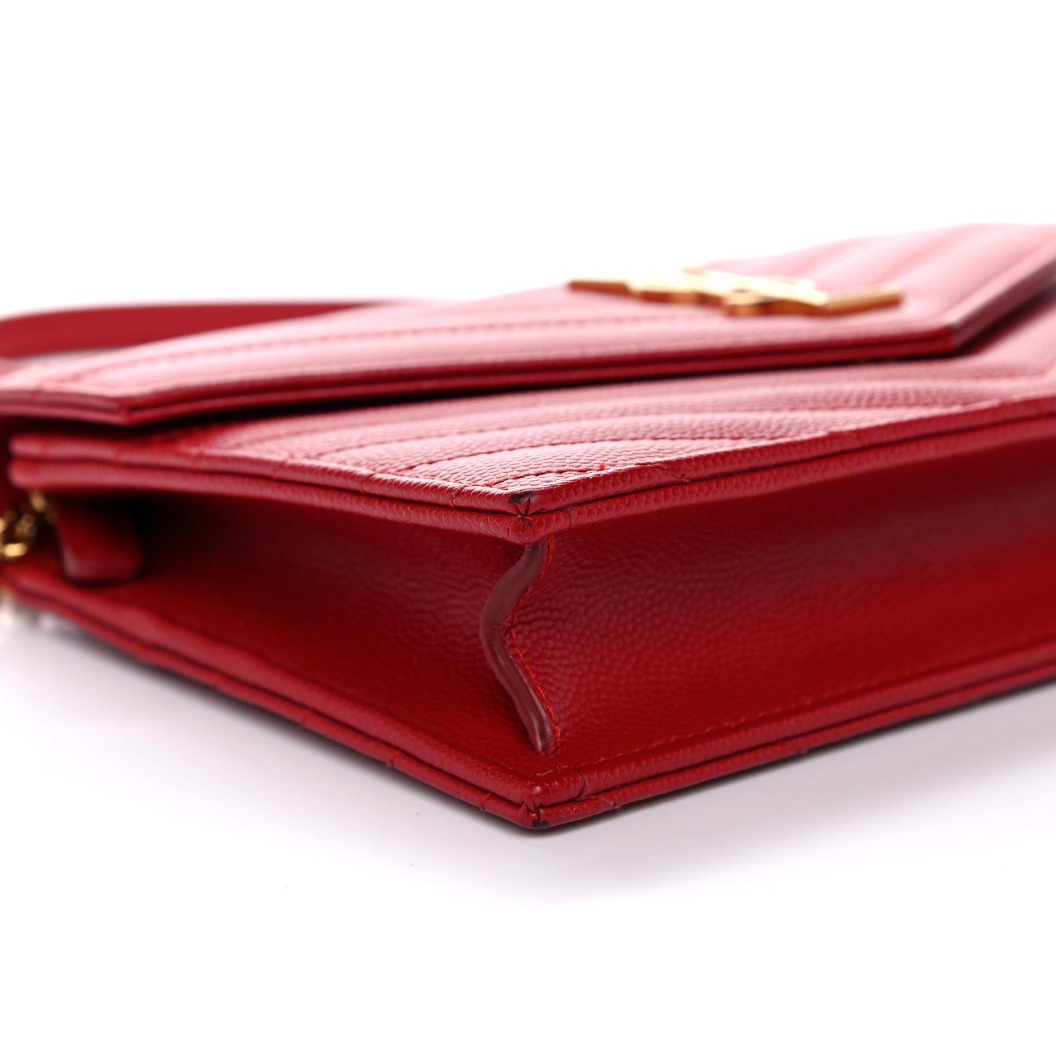 Saint Laurent Grain De Poudre Matelasse Chevron Monogram Envelope Chain Wallet New Red 9 of 16