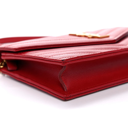 Saint Laurent Grain De Poudre Matelasse Chevron Monogram Envelope Chain Wallet New Red 9 of 16