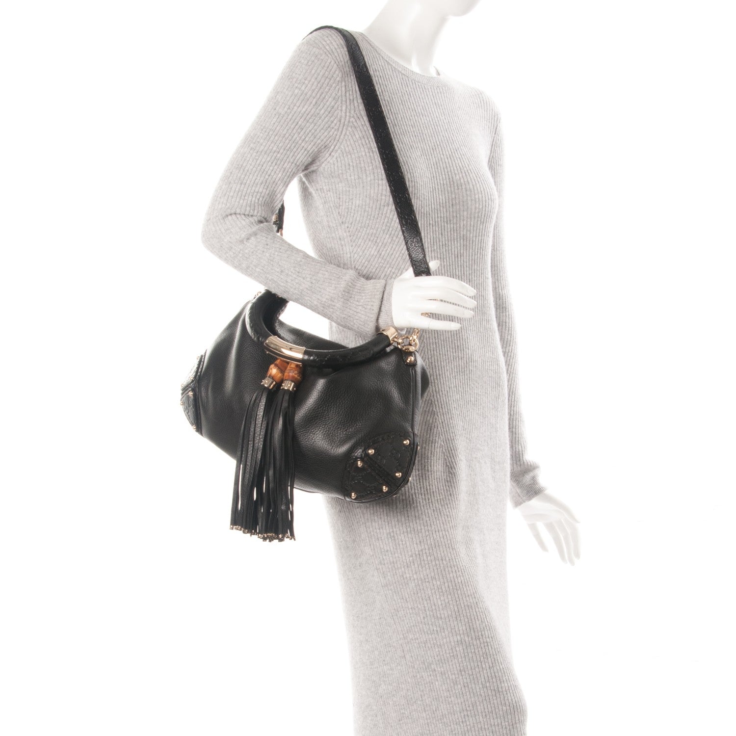 Gucci Calfskin Medium Indy Top Handle Hobo Black 2 of 7
