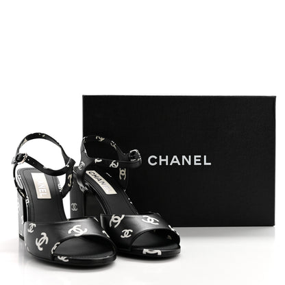 Chanel Printed Lambskin CC Sandals 41 Black White 9 of 9