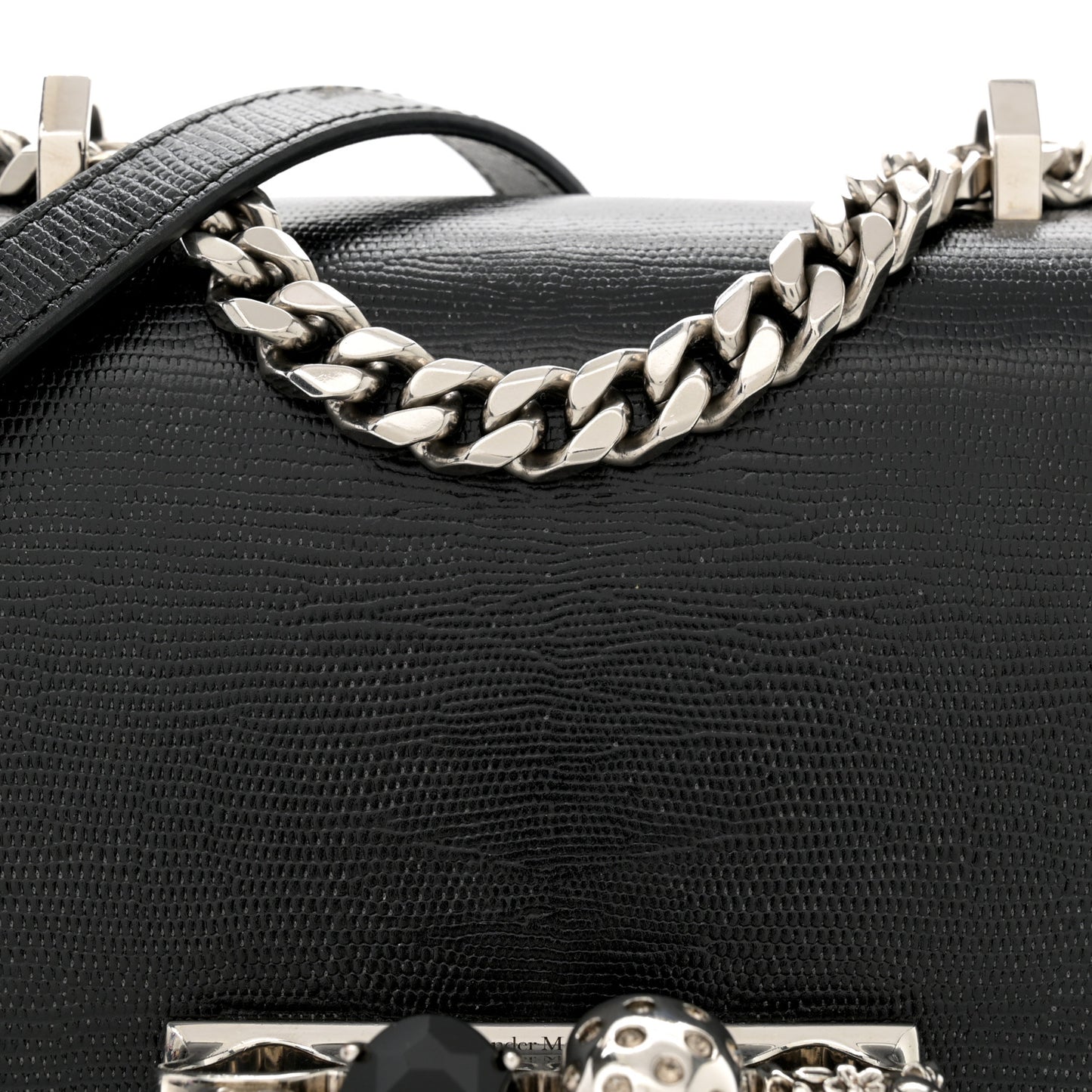 Lizard Embossed Calfskin Knuckle Crossbody Black