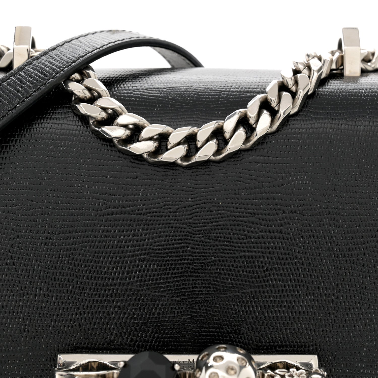 Alexander McQueen Lizard Embossed Calfskin Knuckle Crossbody Black 8 of 12