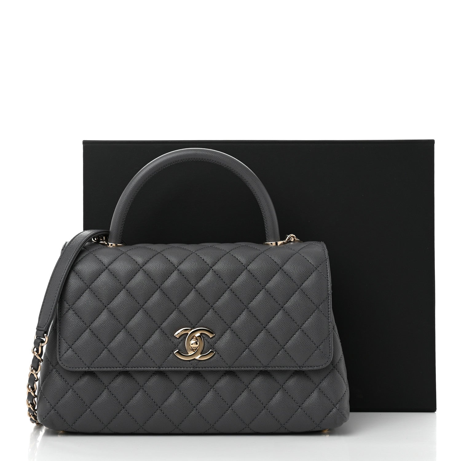 Chanel Caviar Quilted Small Coco Handle Flap Dark Grey 11 of 11