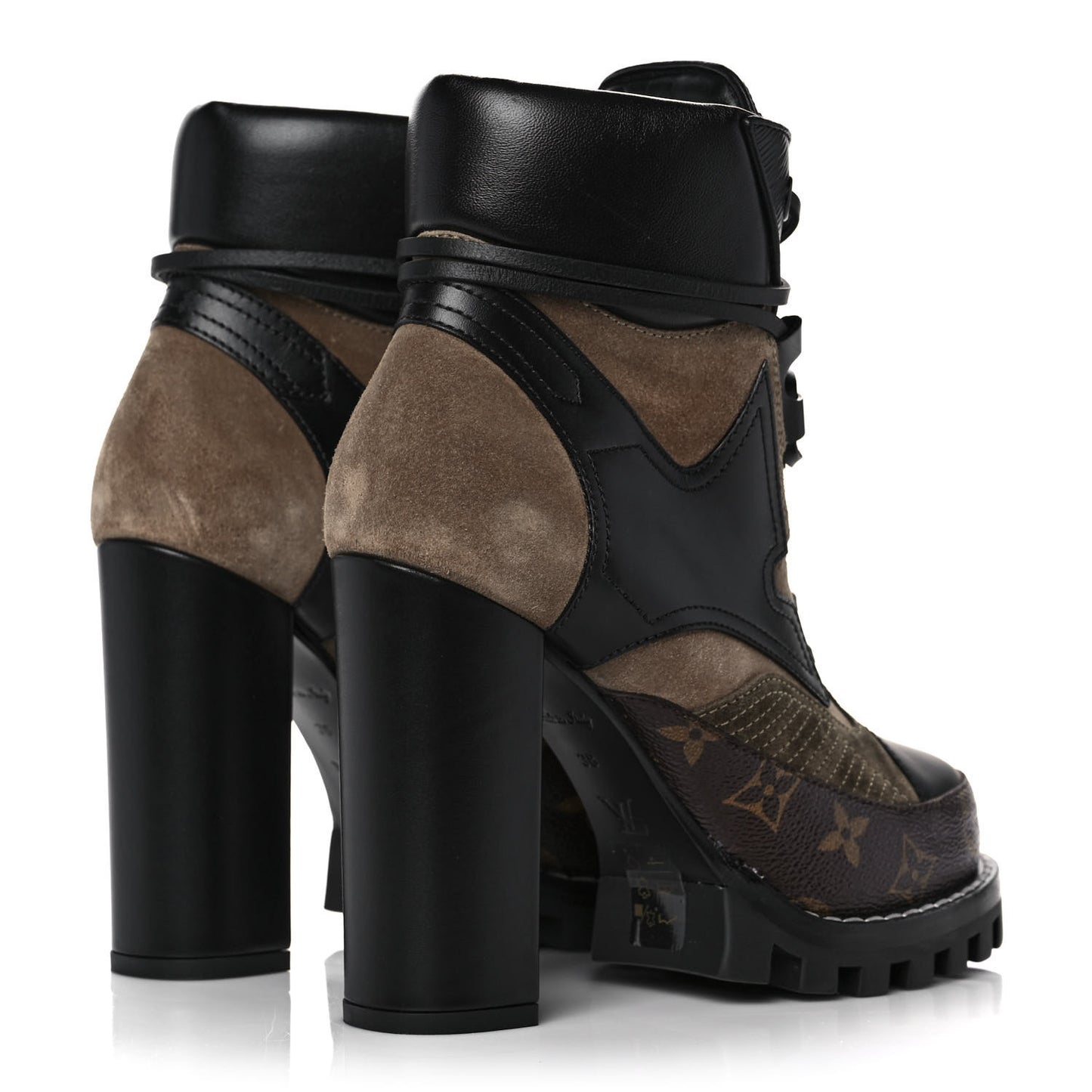 Suede Calfskin Monogram Star Trail Ankle Boots 38 Khaki