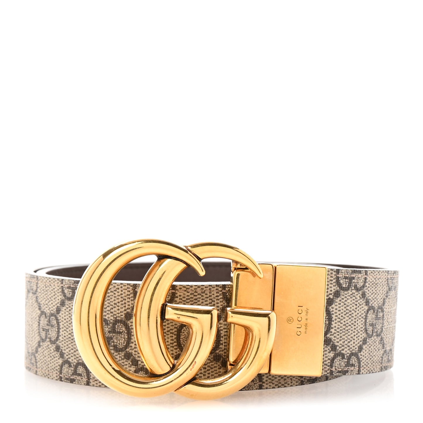 GG Supreme Monogram Plutone Calfskin Double G Reversible 30mm Belt 85 34 Beige Ebony New Acero