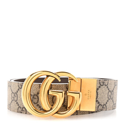 Gucci GG Supreme Monogram Plutone Calfskin Double G Reversible 30mm Belt 85 34 Beige Ebony New Acero 1 of 7