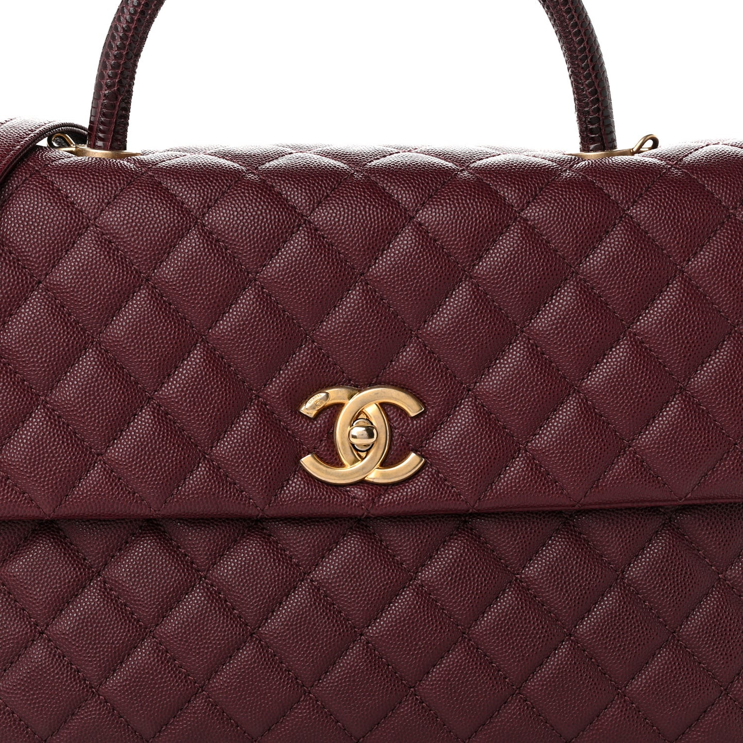 Caviar Lizard Quilted Medium Coco Handle Flap Burgundy