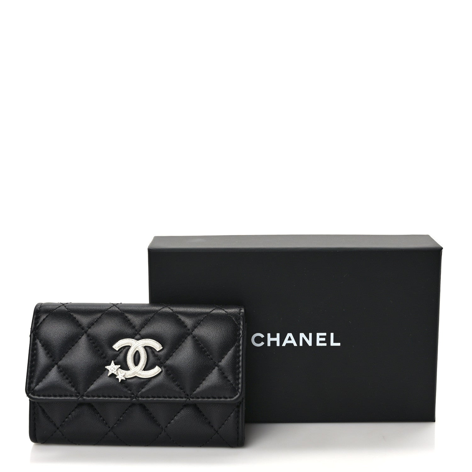 Chanel Lambskin Quilted Flap Crystal Star Card Holder Wallet Black 7 of 7