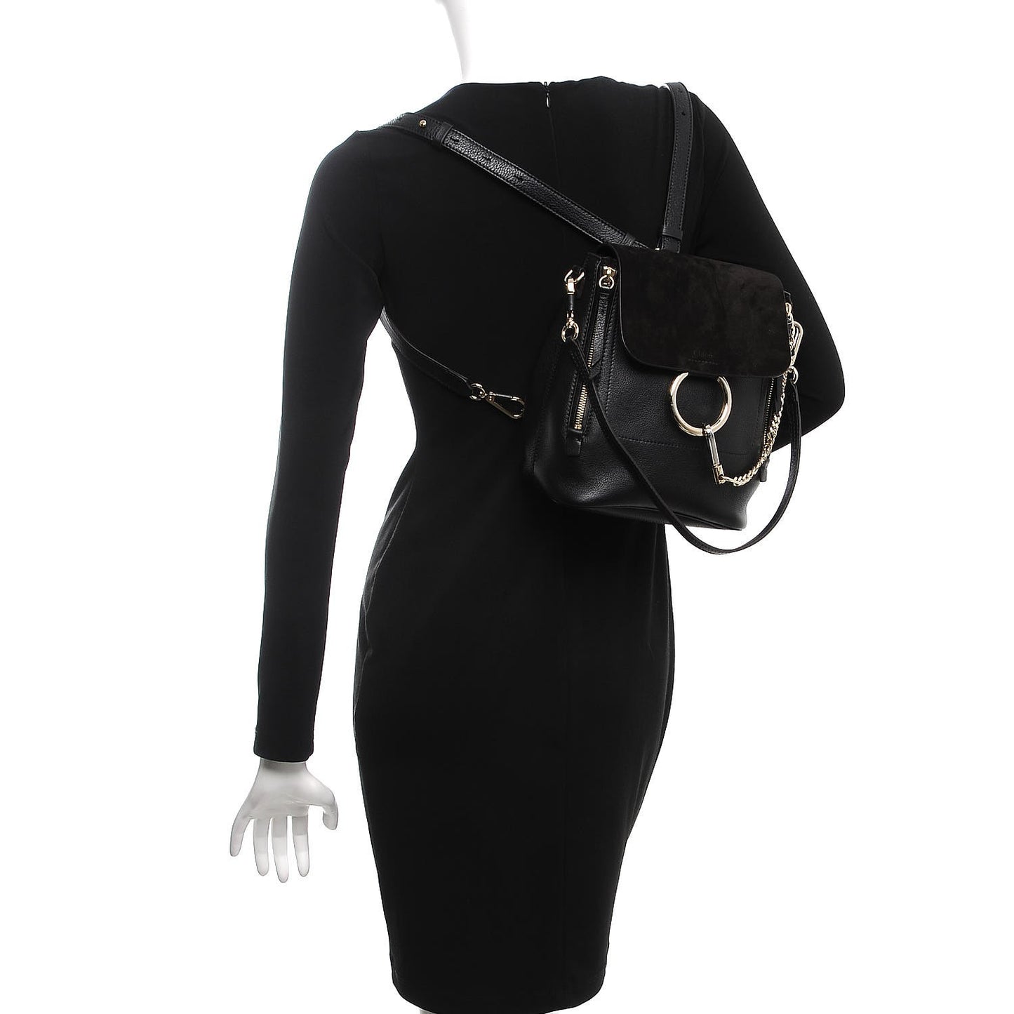 Suede Calfskin Small Faye Backpack Black