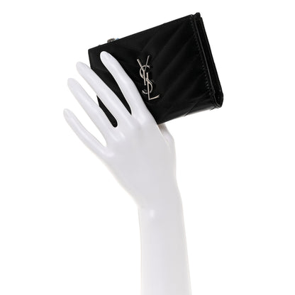 Saint Laurent Grain De Poudre Matelasse Chevron Monogram Zipped Two-Part Wallet Black 2 of 8